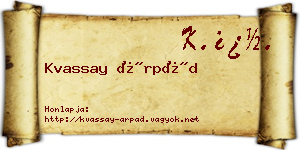 Kvassay Árpád névjegykártya